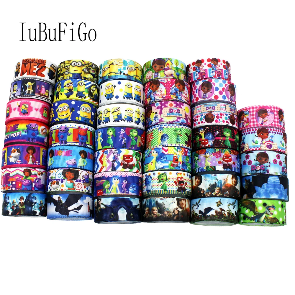 IuBuFiGo 7/8 &quotнапечатанные ленты 22 мм Мультяшные DIY Швейные банты для волос