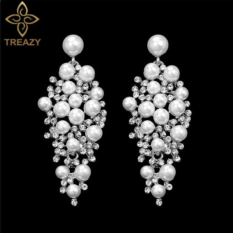 Женские серьги подвески с искусственным жемчугом TREAZY Свадебные Длинные