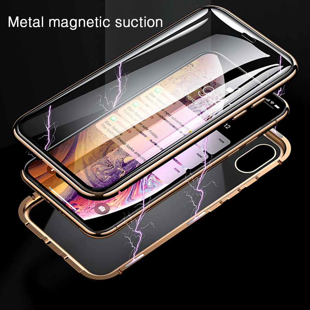 Metal Magnetic Adsorption Case For iPhone XS MAX X XR 8 7 Plus 6 6s Double Sided Glass Magnet Back Cover Funda |