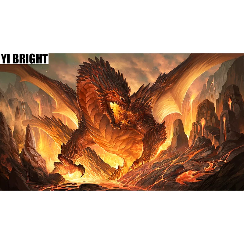 Алмазная 3D вышивка YI BRIGHT крестиком Огненный демон грагон смог полноразмерная и