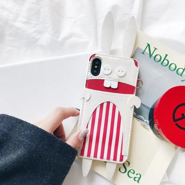 Для iPhone XS кроличьи уши кожа мобильного чехол для телефона карты карманный