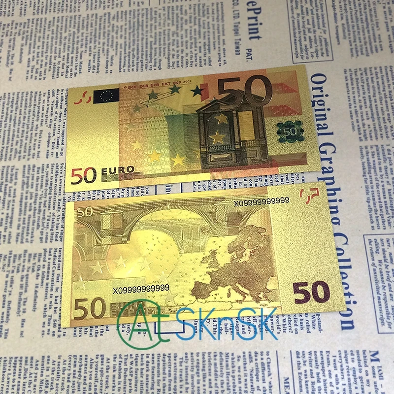 7pcs/lot Colorful gold foil artwork 7 designs Europe currency plated Euro banknote collectibles fake money for gift | Дом и сад