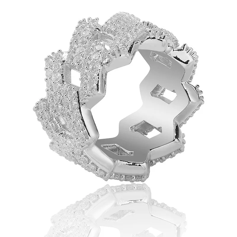 

OMYFUN Silver Gold Filled Ring Hollow Hip-hop Bling Ring Men Rappers' Jewelry Full CZ Paved Rings Anillo Anel Male Accessory