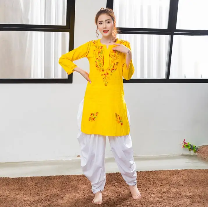Индийский традиционный Женский костюм для йоги Kurtas брюки хлопковый топ ручной