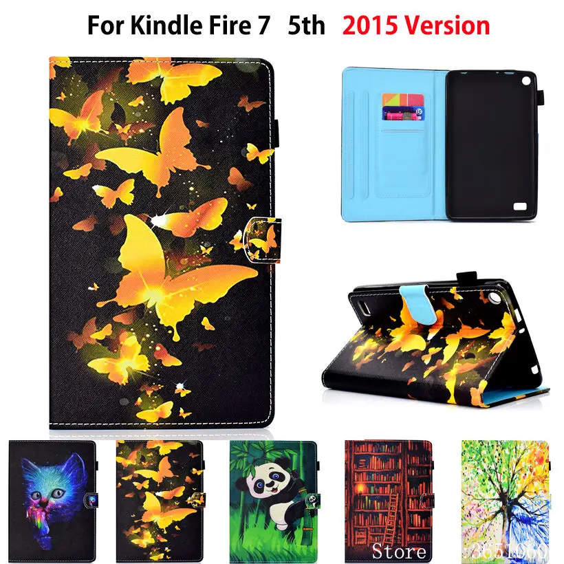 Чехол для Amazon Kindle Fire 7 2015 5-го поколения панда Бабочка узор искусственная кожа