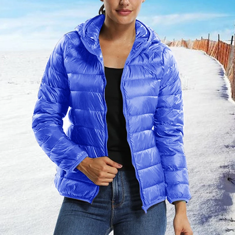 Winter Women Light Parka Jacket Slim Fit Hooded Jackets Long Sleeve Warm Coat Parka Female Solid Color Outwear Winter Jackets