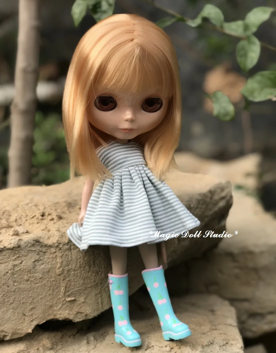 [Mg592-c] 2018 Новый 11.5 &quotБлит кукольные наряды # зеленой полосой платье и Сапоги