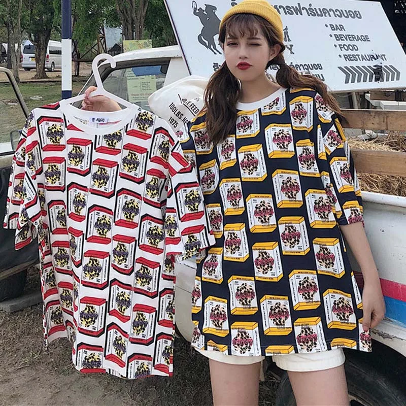 Harajuku желтая свободная футболка женские повседневные футболки с круглым вырезом