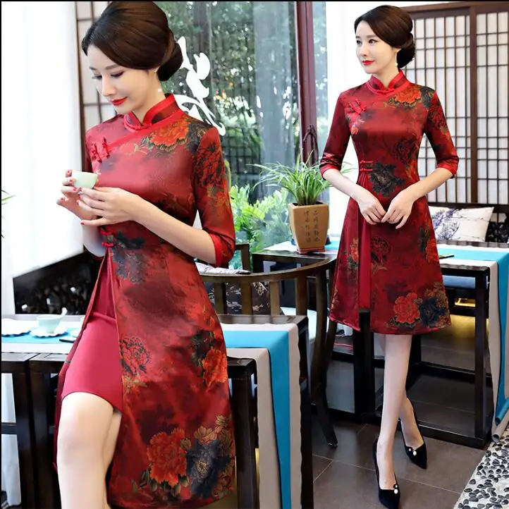 Красное китайское традиционное платье Ципао 6 цветов|cheongsam dress|chinese traditional