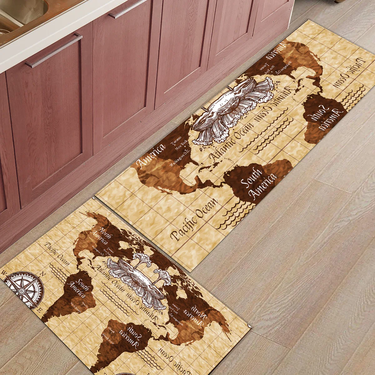 Vintage Nautical Map 2 Piece Mat Doormats For Entrance Way Bathroom Accessories Set Dirt Debris Mud Trapper Boot Shoes Scraper | Дом и сад