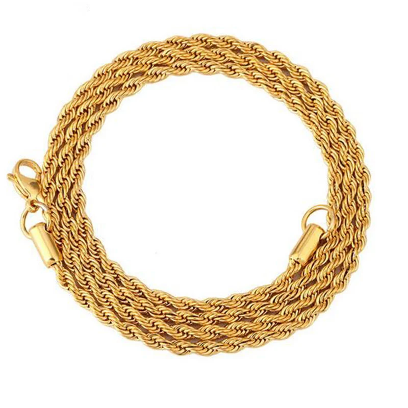 20in gold 3 мм, титановая сталь, серебро, золото, мужское ожерелье, крученая цепочка, длинное ожерелье, s Подарки для женщин, колье, ювелирные изделия, аксессуары, высокое качество - Окраска металла: 20in gold