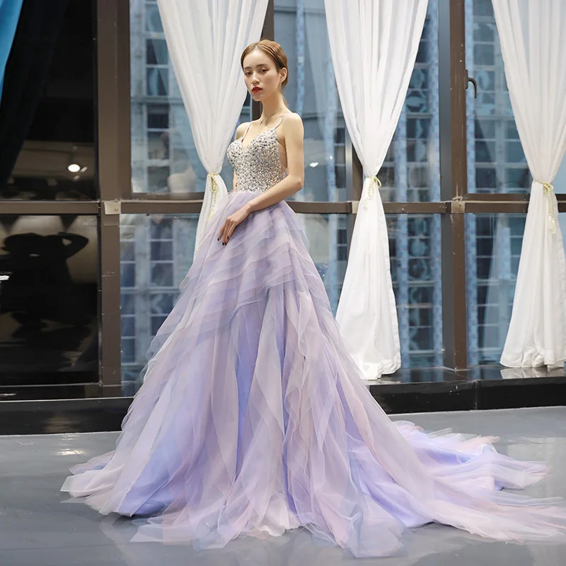 J66718 jancember evening gown colored spaghetti strap lace elegant evening dress with train new design 2019 kleid mit schleppe