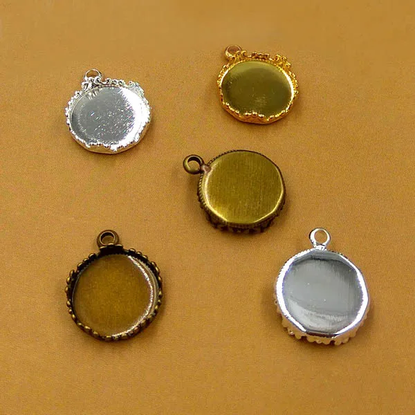 

12mm Round Crown Bezel trays Pendant Settings Glass Resin Cabochons Base Findings DIY Jewelry Necklace Pendants Earrings Making