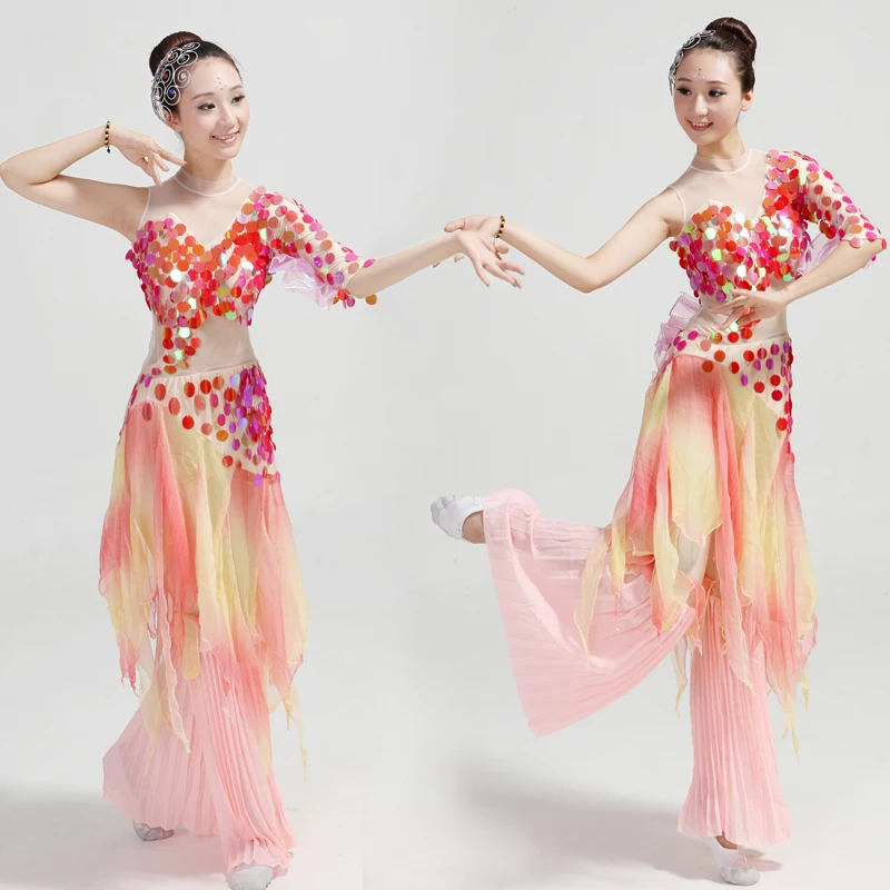 

Chinese classical dance clothing poetic myth rhinestone sequined fish dance costumes national/fan/umbrella dance costumes