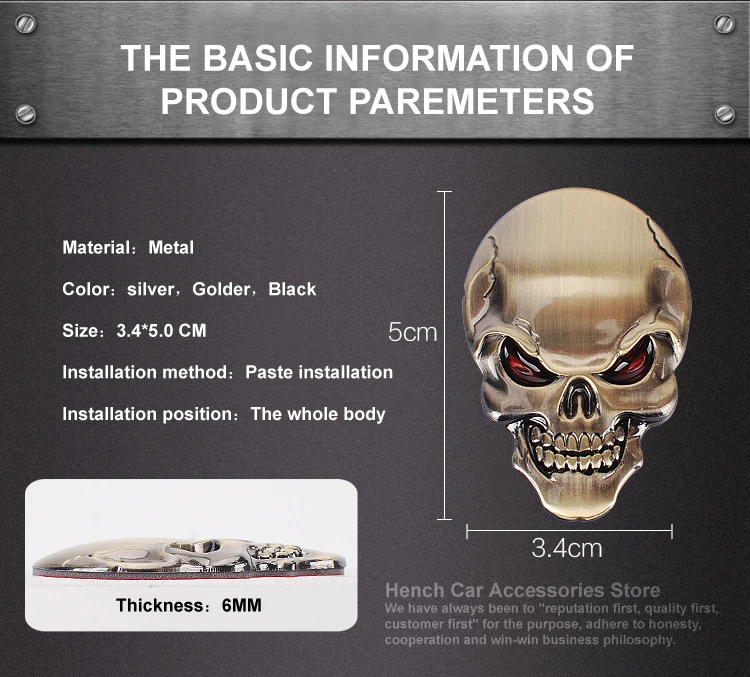 Забавная металлическая 3D наклейка для автомобиля в виде черепа|car styling|skull car stickercar