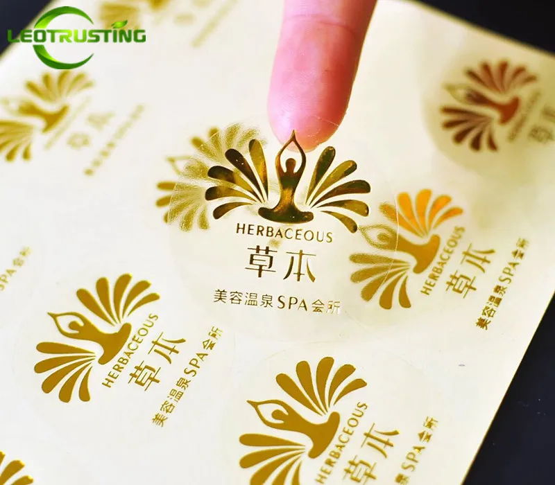 Leotrusting 1000pcs Custom прозрачный PVC наклейки из золотистой фольги Gold Свадебное