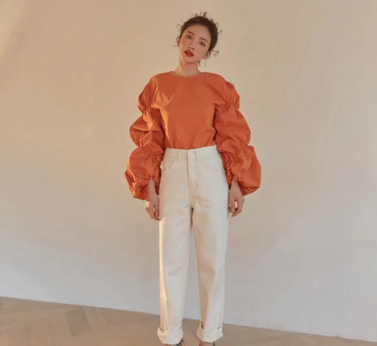 WHITNEY WANG 2019 Весенняя модная уличная блузка в Корейском стиле с пышными рукавами