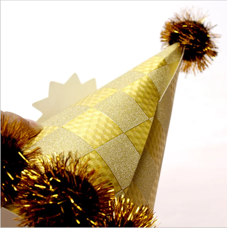 New Party Hat Adult Kindergarten Paper Furry Gold Silk Pearlescent Year-old Ball Cap | Дом и сад