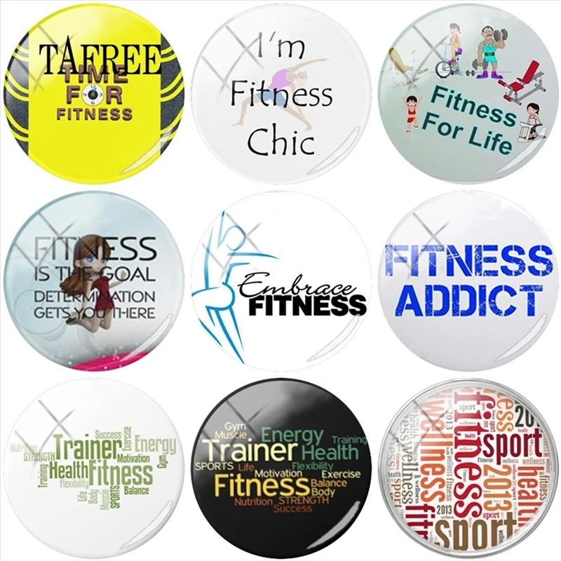 

TAFREE Fitness For Life Pattern Round Handmade Glass Cabochons word letters pictures Pendant Cameo Settings Jewelry Findings
