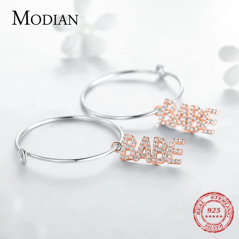 Modian, сделай сам, коллекция, серьги-кольца с буквами, настоящее 925 пробы, серебро, Модные CZ простые серьги для женщин, серебряные ювелирные изделия