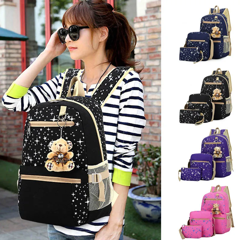 3 шт./компл. Для женщин рюкзак школьные ранцы принт со звездой обувь Симпатичные