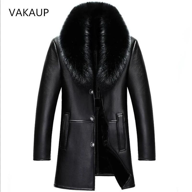 2021 Mens Jacket Middle Aged Male Fox Fur Collar Long Plush And Thick Overcoat Winter Sheepskin Keep Warm Coat Free Shipping | Мужская