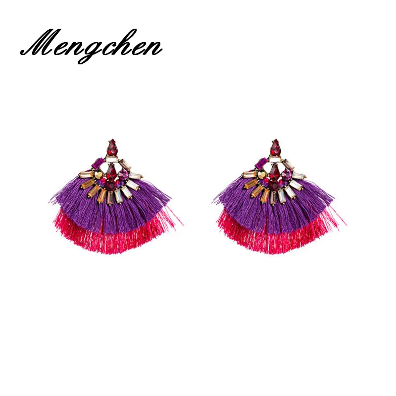 

New Fashion Bohemian Resin Crystal With Thread Tassel Dangle Earrings for Women Party Gifts
