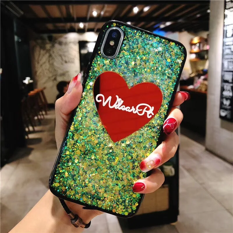 MYSUN блестящий чехол с сердечком для iPhone X порошком 7 8 6 6S Plus TPU силиконовый телефона