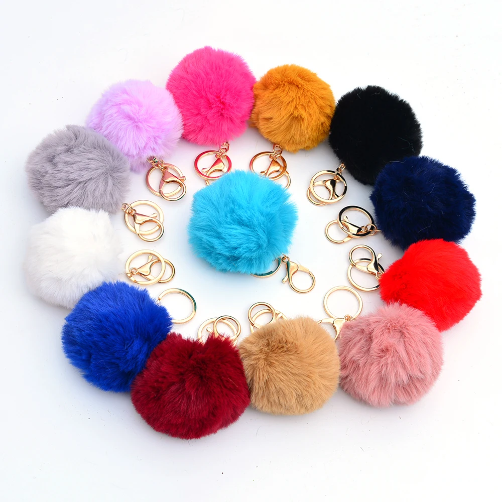 8cm Fake Rabbit Fur Ball KeyChain Pompom Key Chain Pom Pom Key Rings for Women Bag Jewelry Gift Party Supplies Gift for Guests
