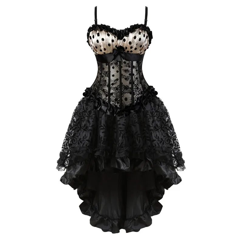 Corset Dress for Women Plus Size Dot Skirt Floral Lace with Straps Sexy Lingerie Corselet Red Black | Женская одежда