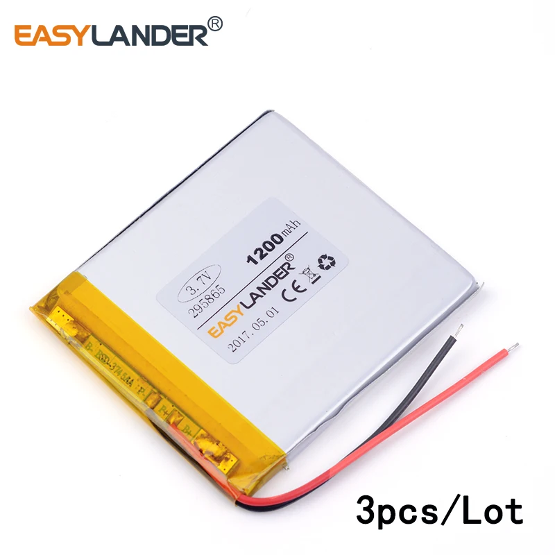 3 шт./лот 7 v литий ионный полимерный аккумулятор 295865 1200mAh для небольших MP3 bluetooth