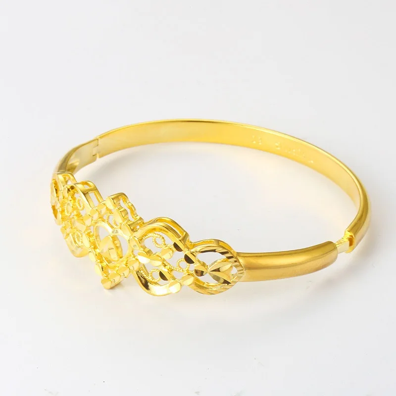 

OMHXFC Wholesale European Fashion Woman Bride Party Birthday Wedding Mother Gift Vintage Hollow 24KT Gold Bracelet Bangle ES183
