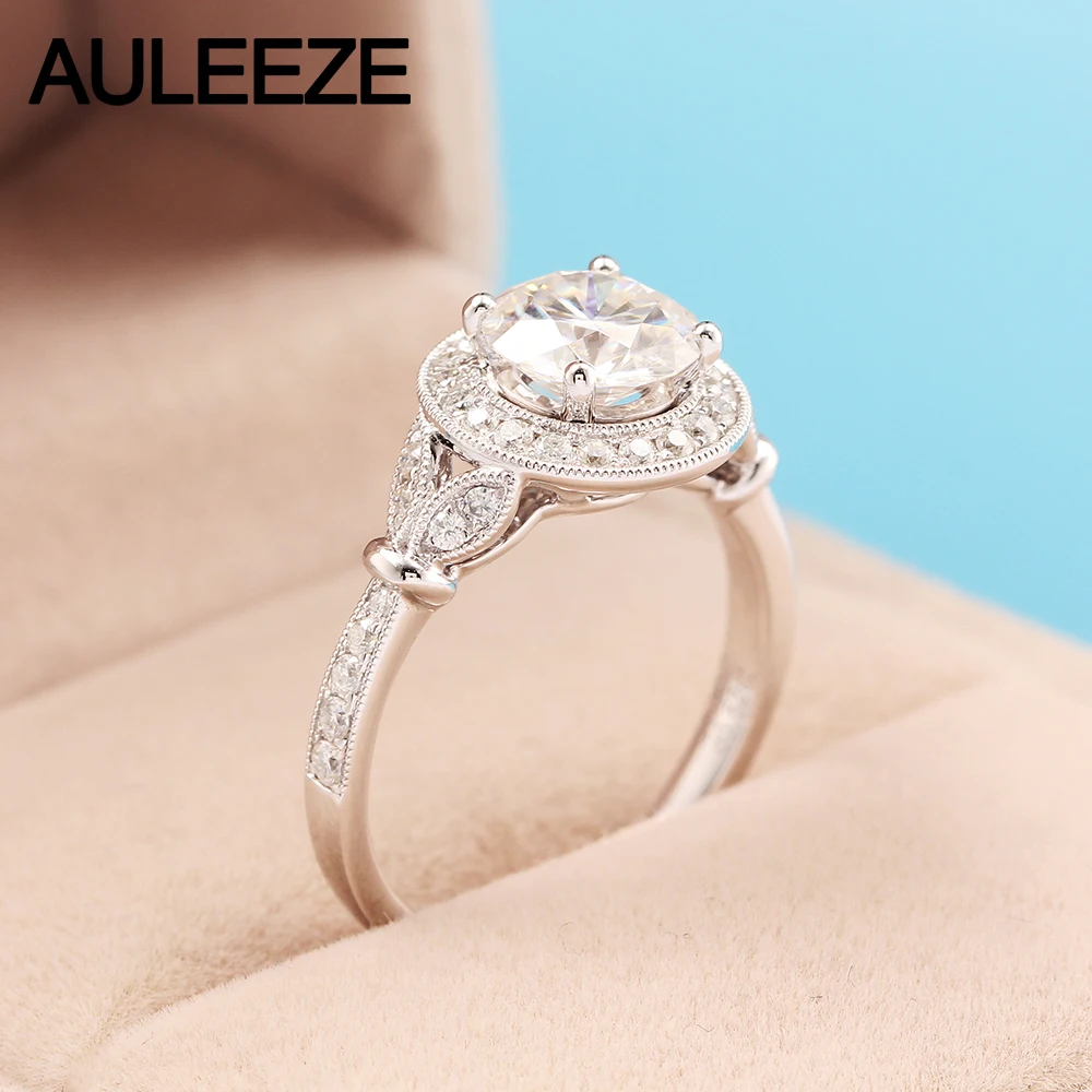 Винтажное однотонное обручальное кольцо из белого золота, 14 к, 1.5Ct, Moissanites, кольцо, Старый европейский круглый вырез, лабораторные обручальные кольца с брилиантами для женщин