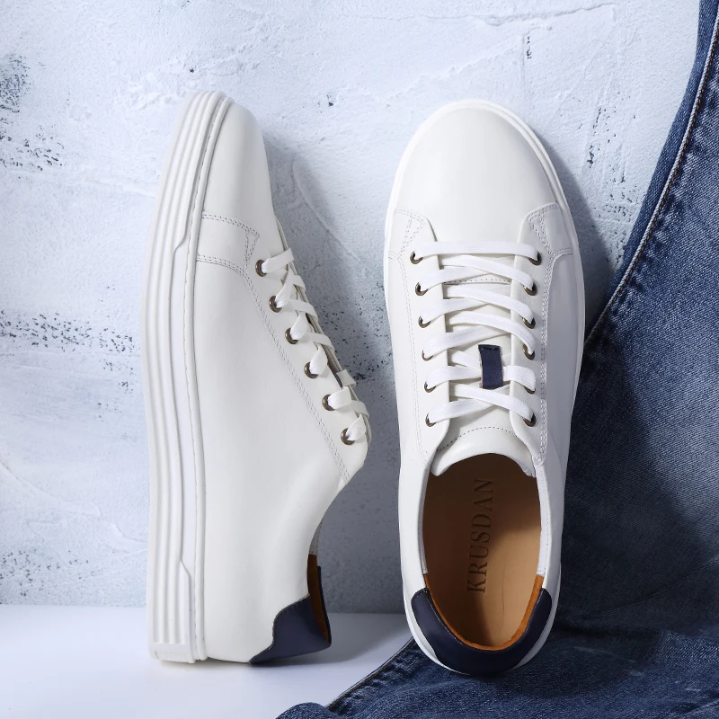 2020 Free Shipping Mandmade Men's Leather Court Sneakers Skate shoes Board for Men Low Cut Lace Up White 8F767 | Обувь