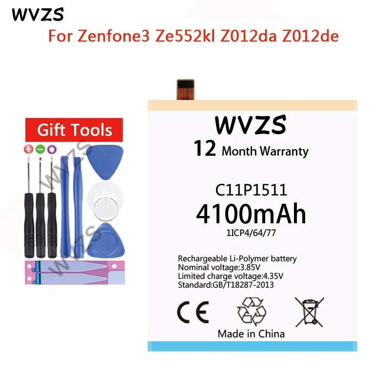 Wvzs 4100 мА/ч литий ионный аккумулятор Батарея C11P1511 для Asus Zenfone 3 ZE552KL Z012da Z012de