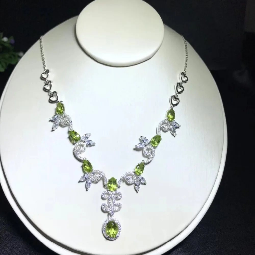 

Натуральное ожерелье olivine из серебра 925 пробы, позолоченное модное ожерелье для вечеринки, подарок на день рождения. Изысканные украшения