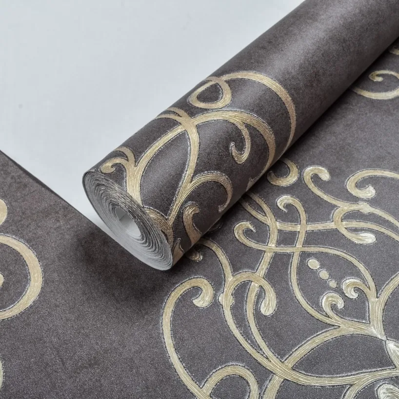 Новый рулон обоев с крупным дамасским узором, тиснением 3D, золотисто-коричневого цвета, винтажный шикарный французский стиль для облицовки стен.