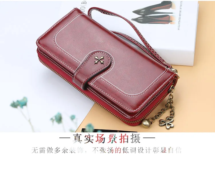Модные длинные Винтаж Для женщин кошельки Высококачественная искусственная кожа держатель для карт женский кошелек на молнии большой бренд кошелек для девочки