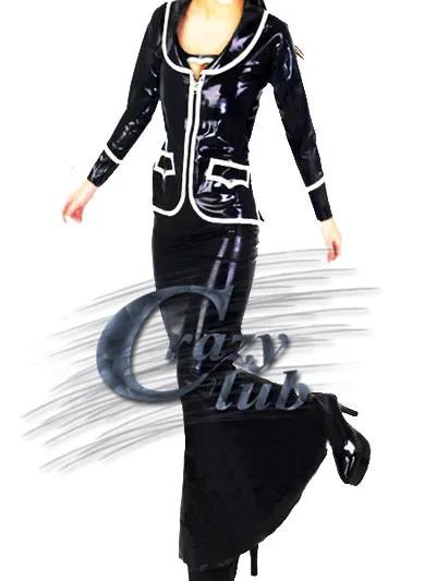 Женская латексная Униформа Crazy club_Customized длинные черные латексные платья