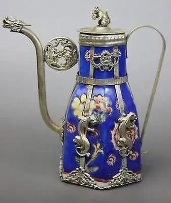 

NICE CHINESE Chinese Blue Porcelain Dragon Leopard Tea Pot 2117S Garden Decoration Brass brass