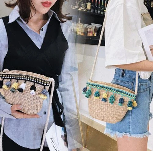 Ship Type Tassel Straw Bag Zipper Handbags Women Summer Rattan Handmade Woven Beach Bohemia Handbag New Fashion | Багаж и сумки