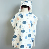6 layer child hooded cloak ultra soft superabsorbent muslin gauze infants bath towel printing gauze beach towel baby girls bab