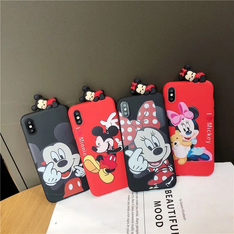 Модный милый чехол с 3D рисунком Микки и Минни для пары iPhone X XR XS MAX мультяшный 6 S 7 8