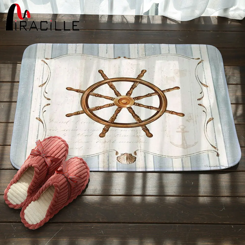 

Miracille Door Mat Artistic Designer Vintage Helm Compass Boat Anchor Pattern Area Rugs for Home Hallway Stair Kitchen Carpet
