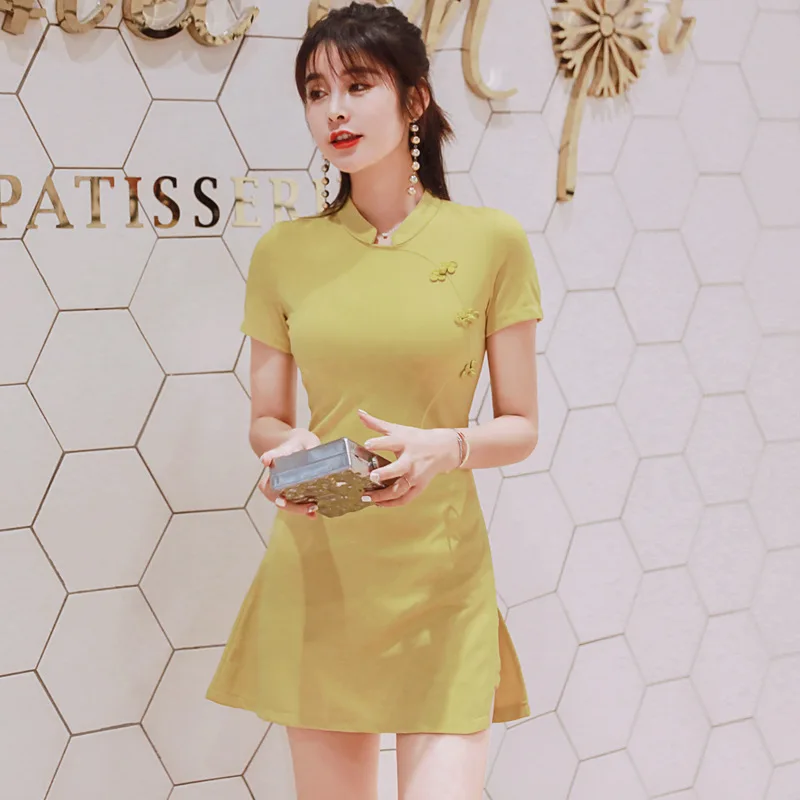 Summer Women Suit Vintage 2 Pieces Set Stand-up Collar Short Sleeve Long Cheongsam Blouse Tops and Pants Two |