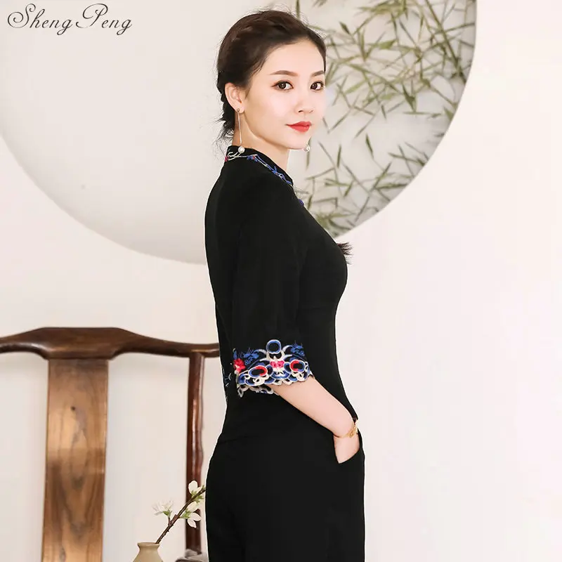 Традиционная китайская одежда для женщин cheongsam Топ Мандарин воротник женские топы и блузки Восточная китайская одежда V1604
