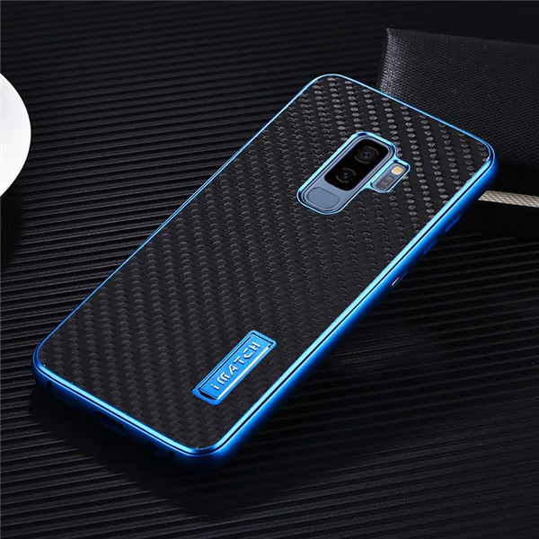 black blue Элитный бренд чехол для samsung Galaxy S9 S8 плюс S7 край Алюминий металлический бампер из углеродного волокна жесткая накладка на заднюю панель телефона Защитный чехол - Цвет: black blue
