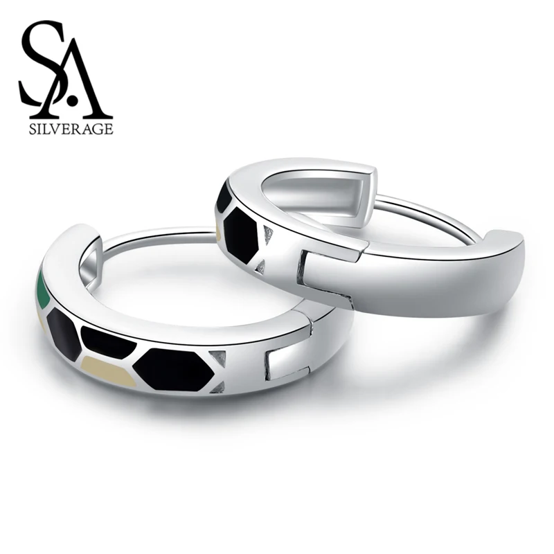 

SA SILVERAGE 925 Sterling Silver Green/White/Black Three Colors Square Hoop Earrings for Woman 925 Silver Snake Earrings 2019