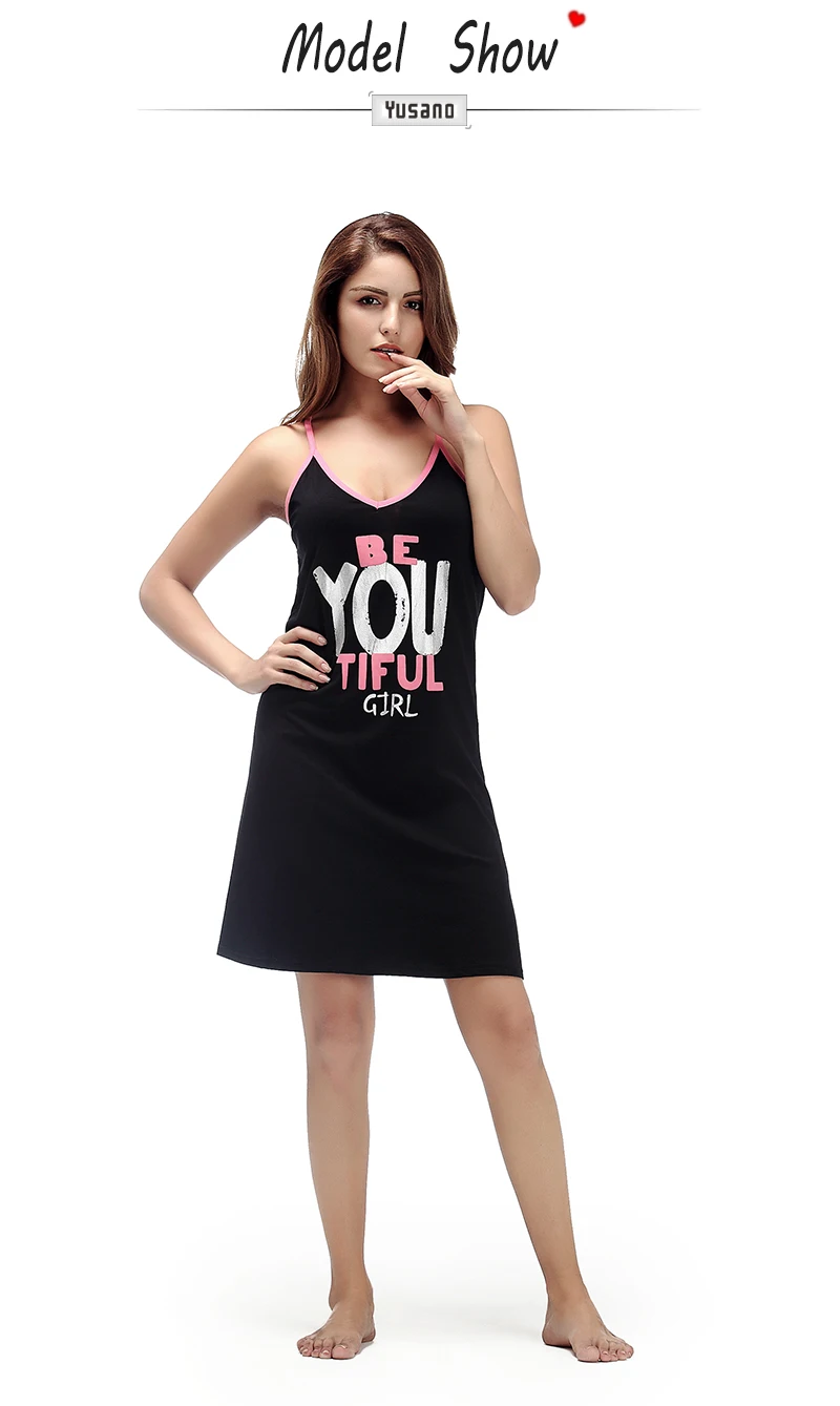 Yusano Summer Nightgown Women Sleeveless V Neck Sexy Cotton Nightdress Girl Letter Print Sleeping Dress Solid Sleepwear