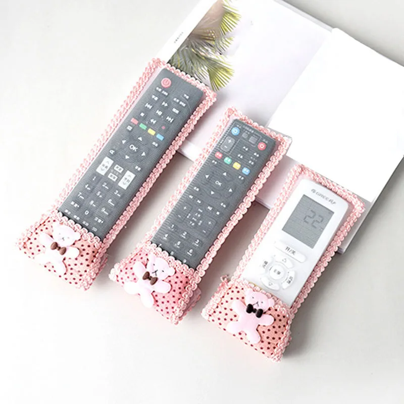 pinkbear Hoomall сумки для хранения медведь ткань кружево телевизор кондиционер пульт дистанционного управления бант Чехол креативный мешок для пыли чехол для дома многоцветный - Цвет: pinkbear